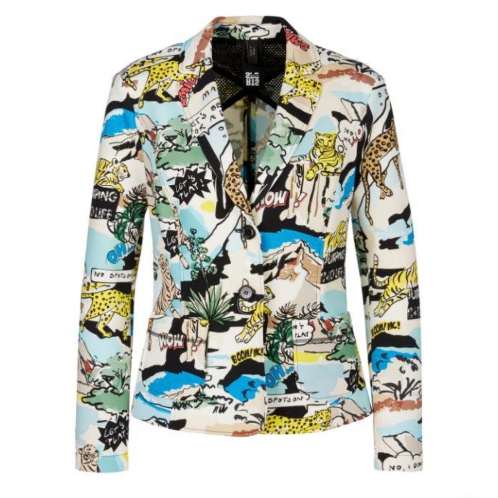 Marc Cain Cartoon Print Blazer Sz 8 Deep Sea